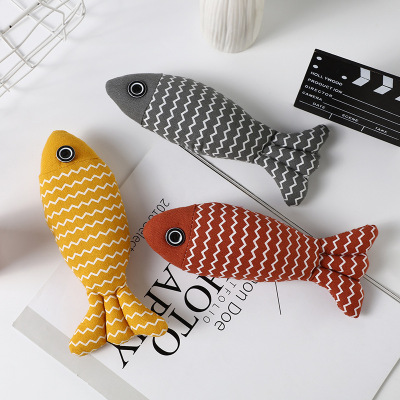 Creative New Linen Pet Toy Wave Fish Containing Mint Dogs and Cats Self-Hi Toy Bite-Resistant Molar Supplies