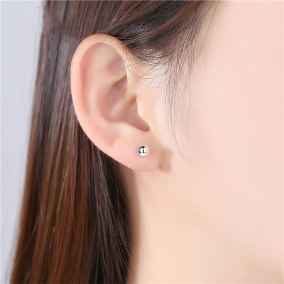 Needle Sterling Silver Men's and Women's Glossy round Beads Ear-Caring Anti-Allergy Little Girl's Silver Stud Earrings