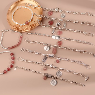 Love Natural Strawberry Quartz Bracelet Girls Niche Korean Light Luxury Bracelet Ins Style Trendy Jewelry Wholesale