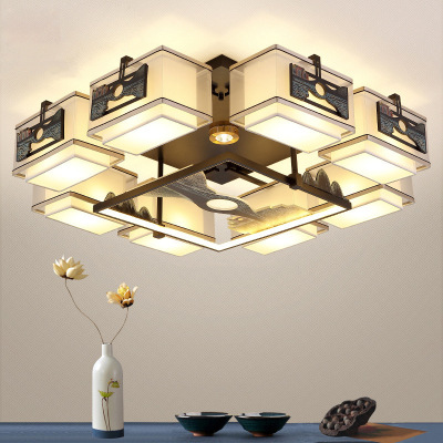 New Chinese Style Fabric Ceiling Lamp Package Combination Living Room Bedroom Dining-Room Lamp Hotel Tea House Villa Chinese Style Lamps