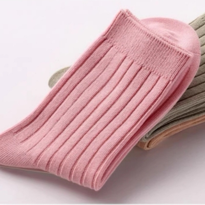 Solid Color Double Needle Men's and Women's Striped Socks