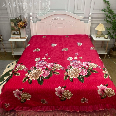 Autumn and Winter Thickening Milk Fiber Bedspread Crystal Velvet Quilted Quilted Bed Sheet Warm Heavy Weight Foldable Blanket Cotton Blanket