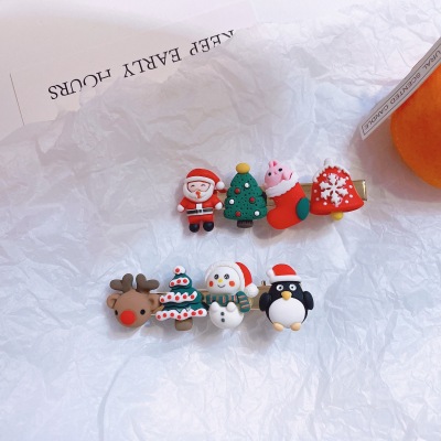 Christmas Barrettes Ins Cartoon Santa Claus Elk Creative Girl Bang Clip Broken Personality Back Head Clip