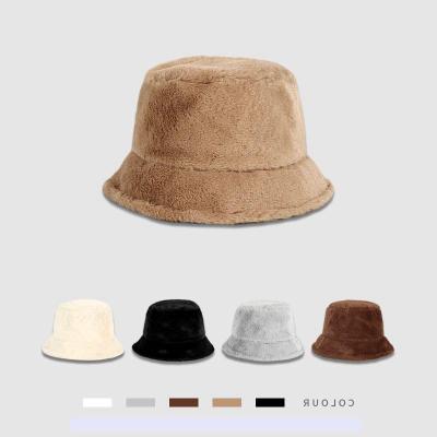 Retro Imitation Rabbit Fur Bucket Hat Female Autumn and Winter Sweet Cute Plush Korean Version All-Matching Fisherman Hat Warm Thick Bucket Hat