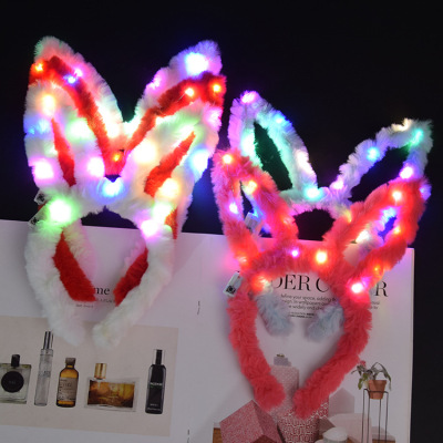 Luminous Headband Plush Rabbit Ears Barrettes 10 Lights Long-Haired Rabbit Ears Headband WeChat QR Code Scanning Stall Push Gifts