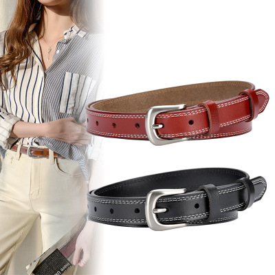 Women's Leather Belt Lengthened Female Ornament Personality Belt Thin Pin Buckle Belt Elastic Women's Belt White