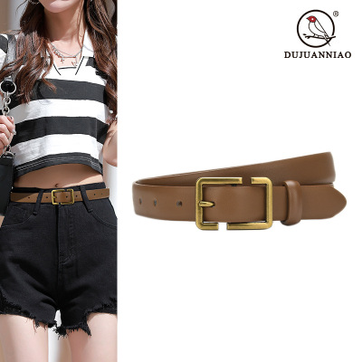 New Women's Belt Pin Buckle Belt Women's Pure Cowhide Simple All-Match Women's Denim Suit Skirt Pant Belt Factory Wholesale