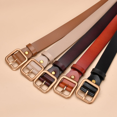 New Cowhide Belt Ladies' Pin Buckle Genuine Leather Casual Versatile Retro Belt Women's Japanese Buckle Jeans Strap