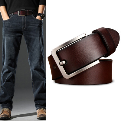 New Men's Leather Belt European and American Retro Pin Buckle Belt All-Match Thick Cowhide Pant Belt Exclusive for Cross-Border