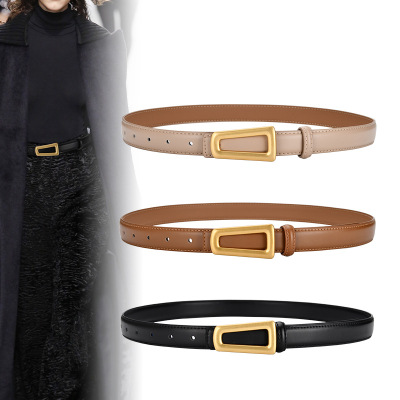 Pant Belt Women's Wholesale Leather Belt Girls' Fashion All-Match Retro Cowhide Lazy Belt Women's Decorative Outerwear