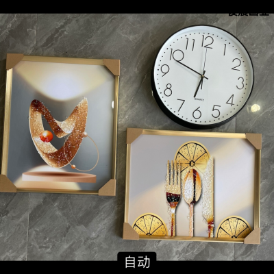 Crystal Porcelain Painting Crystal Porcelain Two-Piece Combination of Paintings Restaurant Clock Painting Nordic Fresh Abstract Decorative Painting Craft Frame