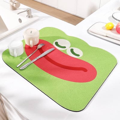 Cartoon Kitchen Countertop Draining Mat Household Bowl Plate Drying Mat Wine Tea Table Water Absorbent Coaster Disposable Heat Proof Mat