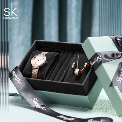 Shengke Women's Watch Gift Box Live Broadcast Full Set Mesh Strap Fashion Small Watch Female K0139