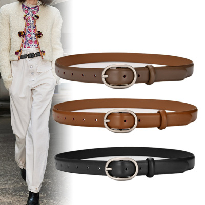 Women's Belt Winter Casual All-Matching Jeans Pant Belt Decorative Thin Belt Cowhide Black Korean Simple Women's Pant Belt