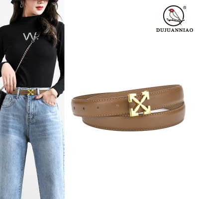 Belt Ladies New Jeans Fashionable All-Match Decorative Thin Belt Genuine Leather Ins Style Simple Black Pant Belt Fashion