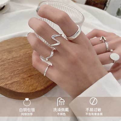 Opening Simple Bracelet 925 Silver Ring Non-Fading Niche Ins Style Design Simple High-Grade Pure Silver Ring Wholesale Female