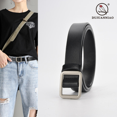 Women's Belt Decorative Dress Suit Closing Belt Non-Hole Real Cowhide Fashion Simple Black Belt Manufacturer