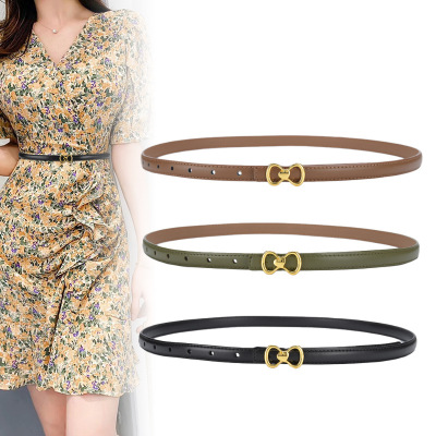 New Genuine Leather Thin Belt Female Ornament Dress Jeans Fashion All-Match Thin Belt Retro Style Pant Belt Wholesale