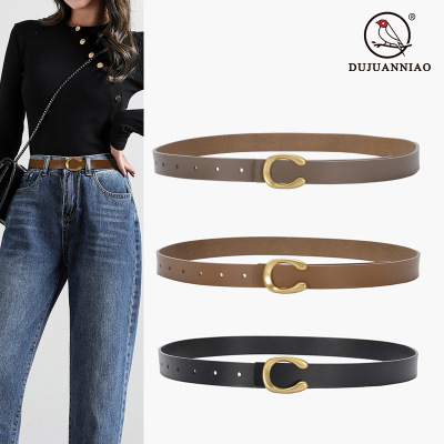 Women's Thin Belt Coat Decoration with Dress Vachette Clasp Letters C Buckle Waist Belt Fashion Belt in Stock