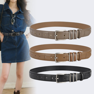 2022 New Women's Belt Genuine Leather Belt Fashion Pin Buckle Decorative Band Women's Casual Pop Pants Belt Crocodile Pattern