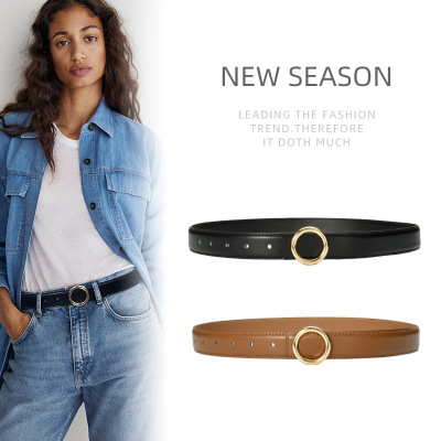 New Genuine Leather Belt Female Ornament Belt with Jeans Strap Pant Belt Women's Fashion All-Match Pant Belt Waist Retro Belt Wholesale