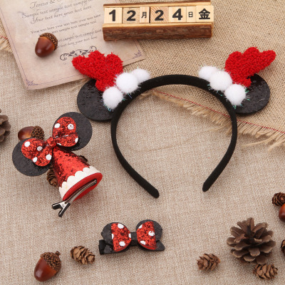 Rl524 Barrettes Mickey White Ball Christmas Head Band Bow Hat Bow White Dot Barrettes