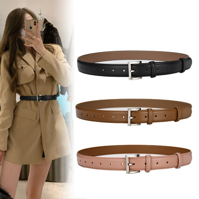 Genuine Leather Belt Women's Denim Pant Belt All-Match Decorative Thin Belt Simple Fashion Match with Coat Black Suit Pants Pant Belt Wholesale