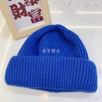 Light Board Solid Color Knitted Woolen Cap Men's and Women's Warm Beanie Hat Sleeve Cap off-the-Face-Hat Head-Wrapping Hat Labeling