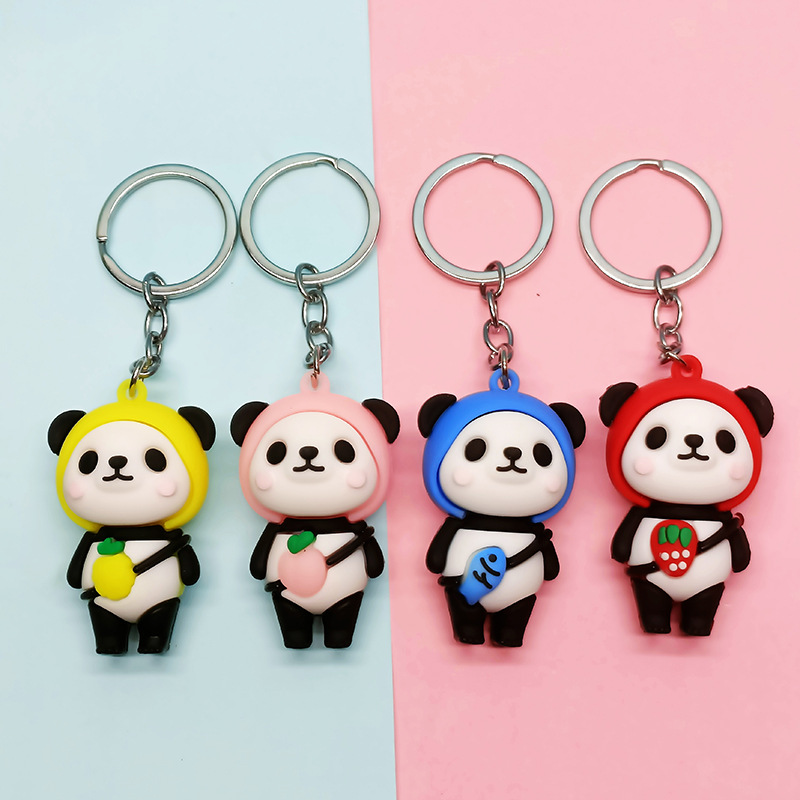可爱滴胶钥匙扣水果熊猫包包挂件钥匙圈活动地推活动小礼品批发