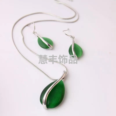 European and American fashion jewelry sets, opal pendants, silver plated necklace sets, factory direct wholesale