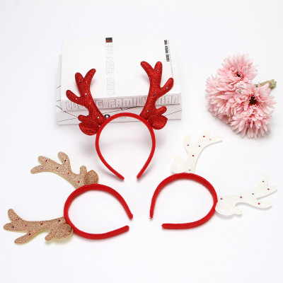 Rl536 Christmas Antlers Headband Glittering Powder Tricolor Band Colorful Crystals Antlers Head Buckle Christmas Decoration Hair Accessories