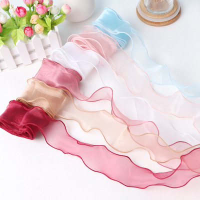 Bow Bouquet 4cm Transparent Fishtail Yarn Hairware Bow Ribbon Floral Ribbon Small Roll 2 M/Roll