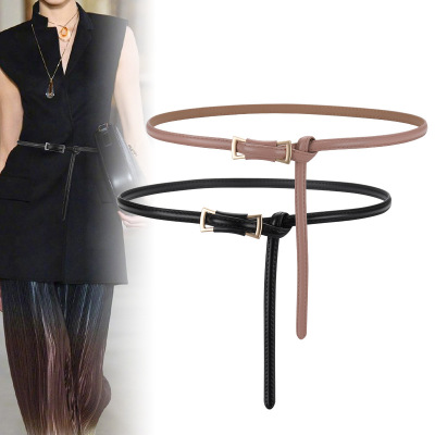 2022 New Genuine Leather Belt Female Ornament Fashion Korean Style Knotted Thin Belt Women's All-Match Dress Cowhide Waist Chain