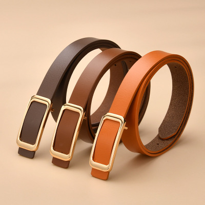 New Women's round Buckle Hollow Belt Jeans Decorative Band Waist Seal All-Match Genuine Leather Women's Smooth Buckle Belt