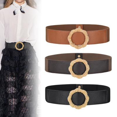 First Layer Cowhide Elastic Wide Belt Female Ornament Trench Coat Dress Waist Belt Fashionable Outerwear Waist Seal Wholesale