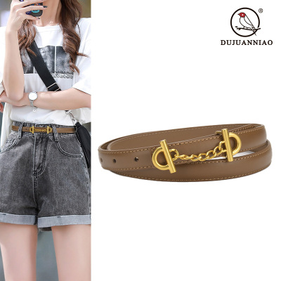 Korean Style Small Belt Multi-Color All-Match Thin Belt with Jeans Strap Genuine Leather Split Leather Belt Factory Direct Sales