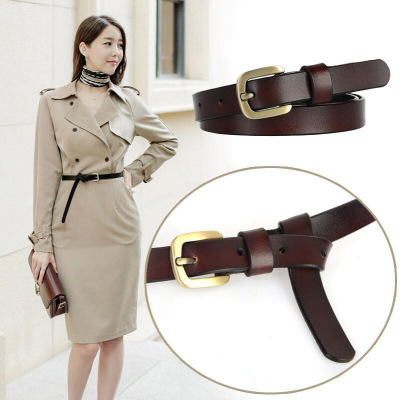 Internet Hot Women's Belt Genuine Leather Niche Cowhide Belt Women's Pin Buckle Thin Belt Women's Casual Decorative Culottes