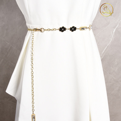 Metal Waist Chain Rhinestone Women's Simple All-Match Fashion Clover Crystal Decorative Belt with Skirt Chain Women