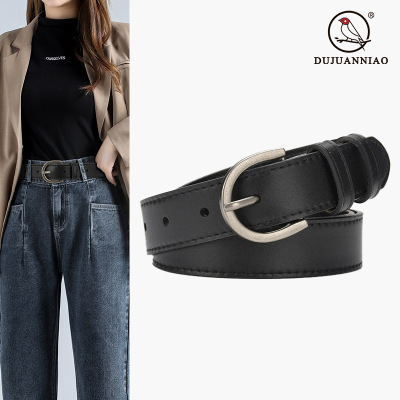 In Stock Wholesale Women's Belt Women's D-Shaped Pin Buckle Belt Pure Cowhide All-Match Simple with Denim Suit Skirt Pant Belt