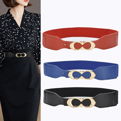 2022 Korean Style Ladies Decoration Elastic Wide Belt Elastic 4cm Wide Simple Women's Double C- Shaped Belt Loop Wholesale