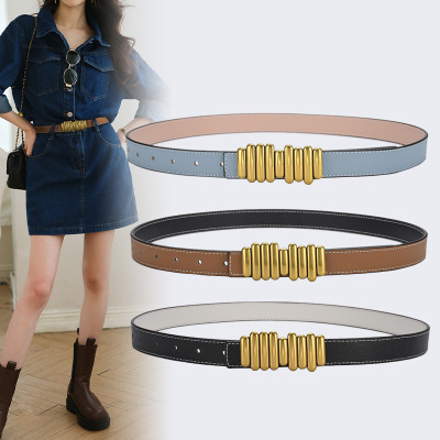 Cross Pattern Caterpillar Double-Sided Women's Belt Simple All-Matching Jeans with Female Students Casual Belt Factory Wholesale