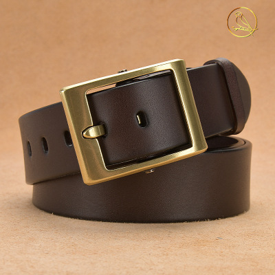 Factory Wholesale First Layer Leather Belt Japanese Buckle Men's Brand Leather Belt Pure Cowhide Casual Belt Vegetable Tanned Leather