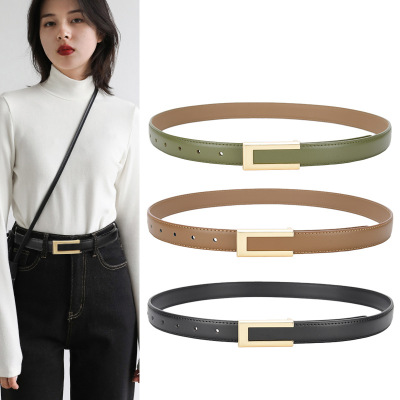 Belt Women's Fashionable All-Match Decorative Suit Cowhide Thin Belt Genuine Leather Summer Ins Wind Black Jeans Strap