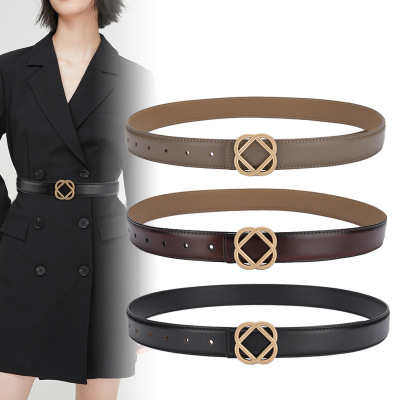 New Cowhide Small Waist Seal Women's Fashionable All-Match Decorative Dress Suit Leather Belt with Sweater Waist Belt