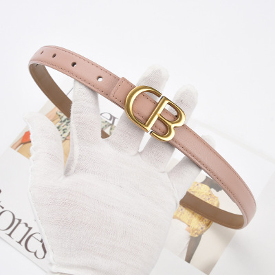 2022 New Two-Layer Cowhide Retro Belt 2.0 Letter Buckle Thin Belt Simple Fashion Lady's Pants Belt