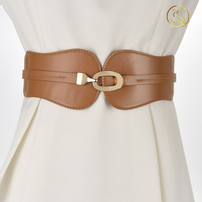 Simple Elastic Elastic Waist Seal Belt Female Ornament with Skirt Coat Tight Waist Oval a Pair of Buckles Wide Waist Seal Belt