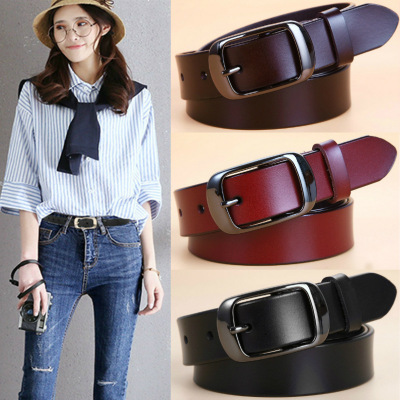 Women's Denim Belt Women's Simple Belt Casual Pure Cowhide Belt Women's Belt Elastic Genuine Leather