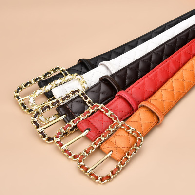 Women's Belt Double-Sided Available Inner Buckle Simple Thin Belt Genuine Cowhide Korean Style All-Match Women's Leather Belt Wholesale