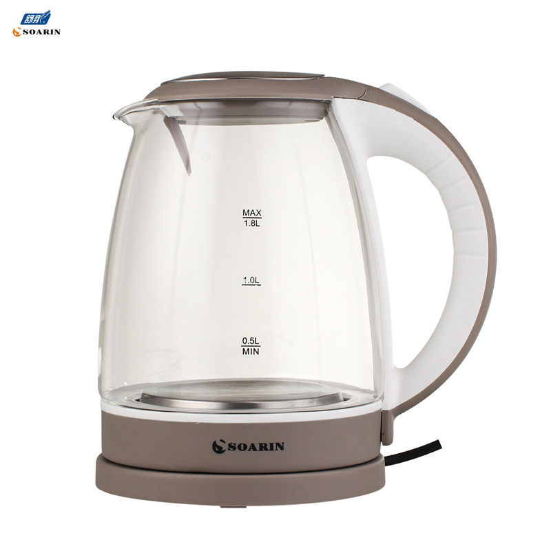 英文外销圆插现货 SOARIN大功率玻璃电热水壶 998烧水壶1.8L