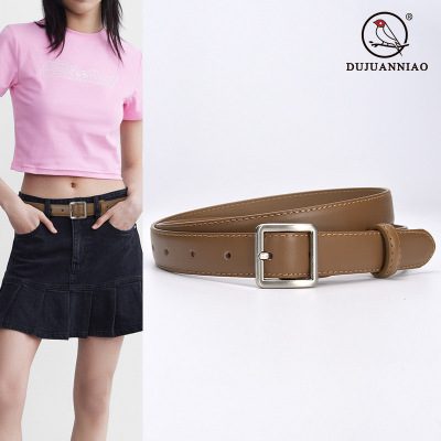 Belt Women's Jeans Simple Genuine Leather All-Match Wide Belt Women's Fashion Decorative Pure Cowhide Casual Belt Black